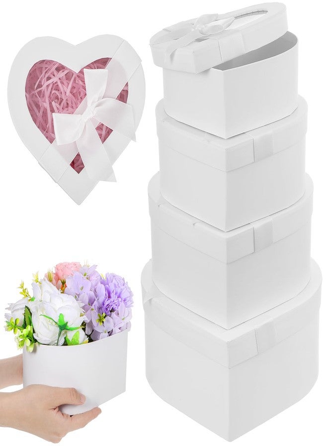 AojSup 4 Pcs Heart Shaped Boxes for Flowers Arrangements, Heart Box for Flowers, White Nesting Gift Boxes with Clear Lids for Present, Bridesmaid, Proposal, Birthday - Image 1